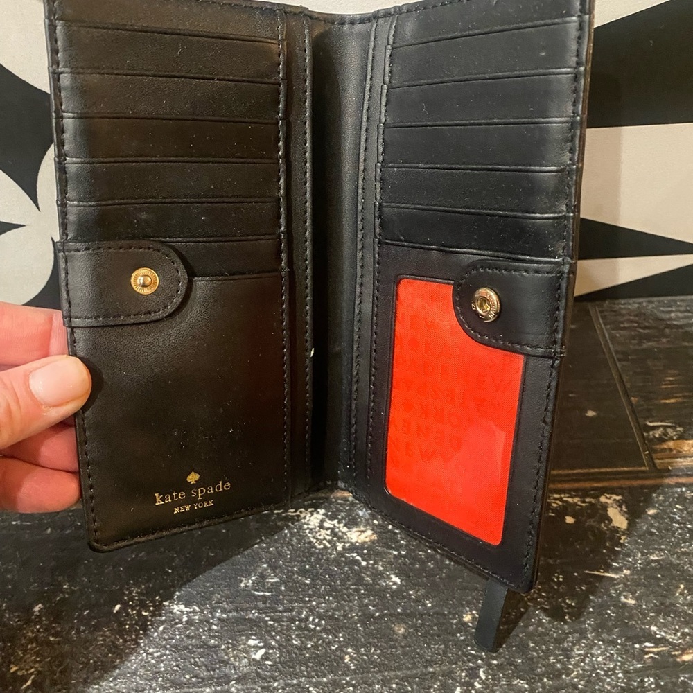 KATE SPADE small polka dot black shiny wallet! Red inside-lots of slots! ♠️EUC♠️ - Picture 11 of 13